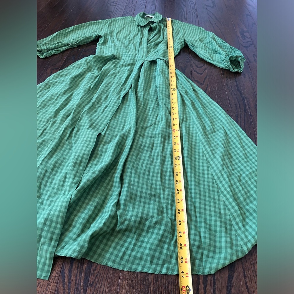 Scanlan Theodore Women’s M Green Gingham Wrap Midi Dress w/Collar and Belt - EUC - Picture 10 of 15